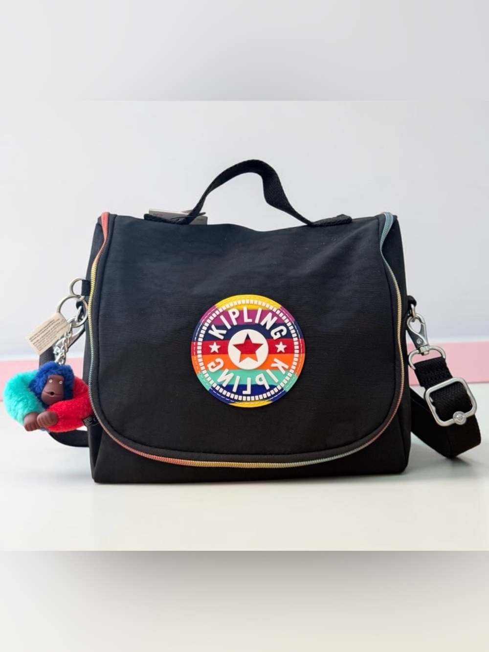 KIPLING Kichirou Insulated Lunch Food Bag Truly Black Rainbow